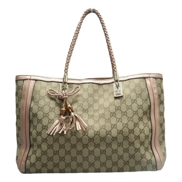 GUCCI Bella Brown Cloth Satchel 349-061825 - Picture 1 of 12